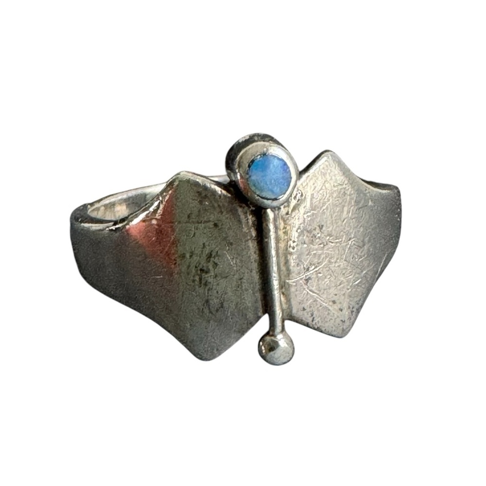 Vintage Opal Sterling Silver Modernist Ring MCM Butterfly 925 Size 7 - 7.5‎